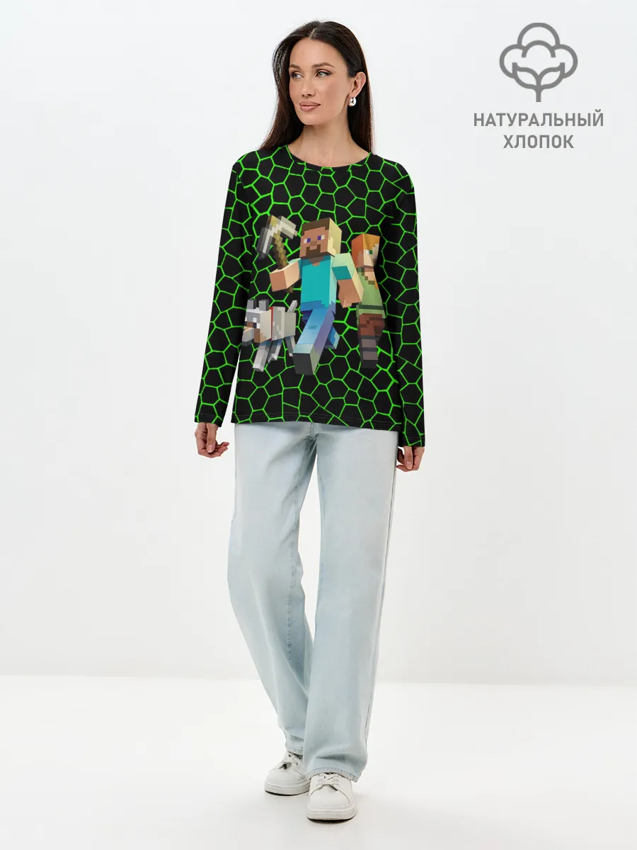 Лонгслив женский. Хлопок / minecraft