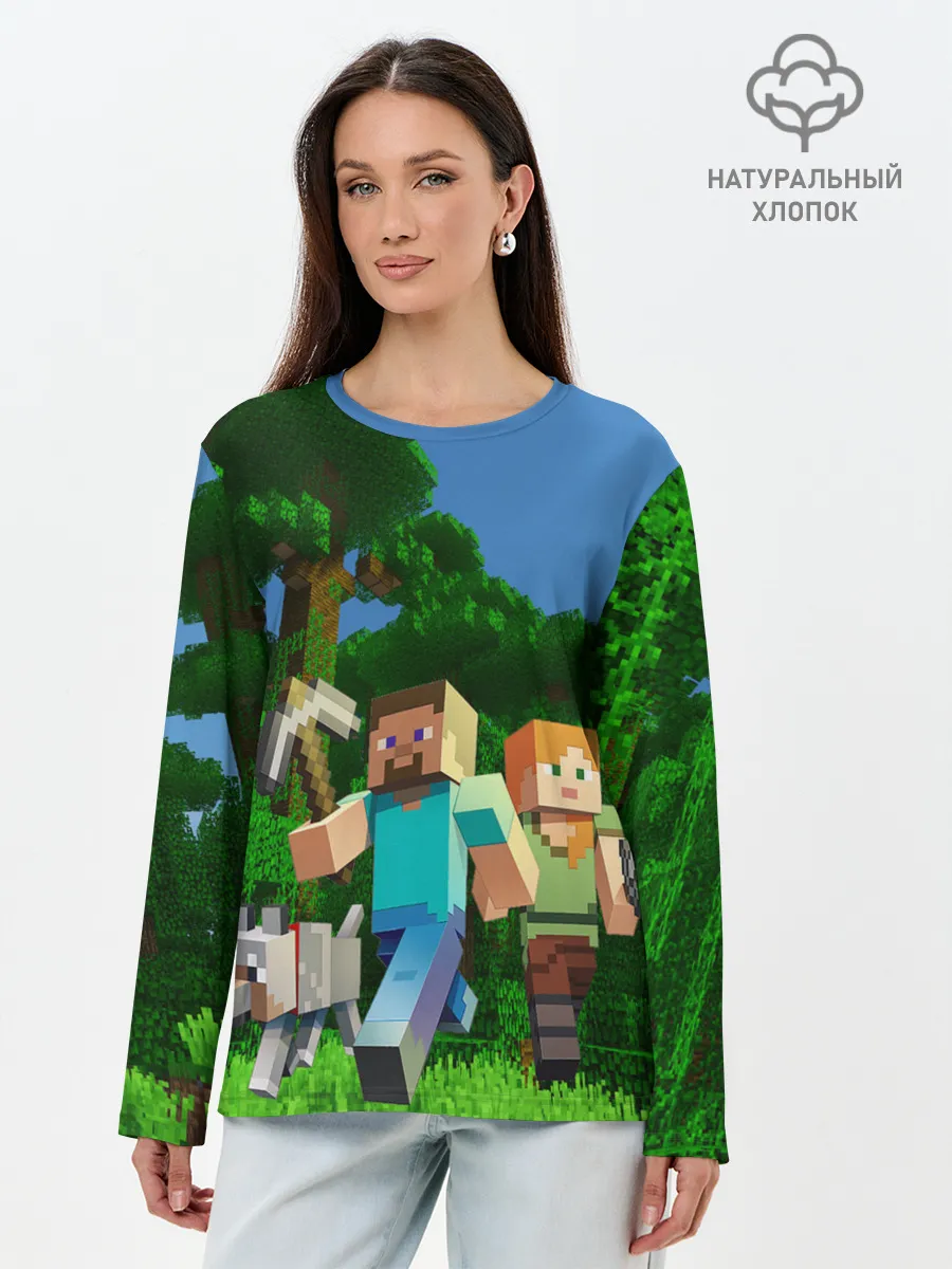 Лонгслив женский. Хлопок / minecraft