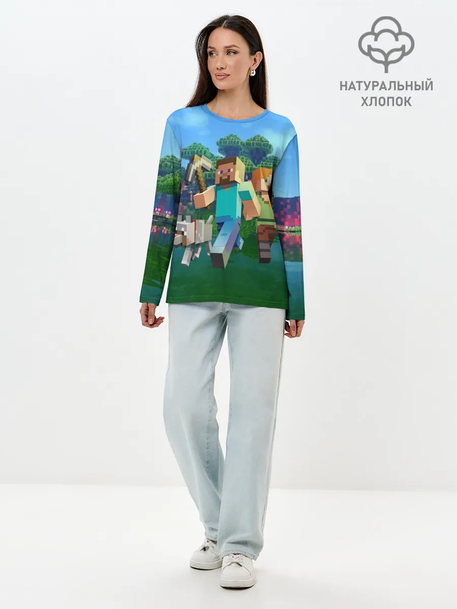 Лонгслив женский. Хлопок / minecraft