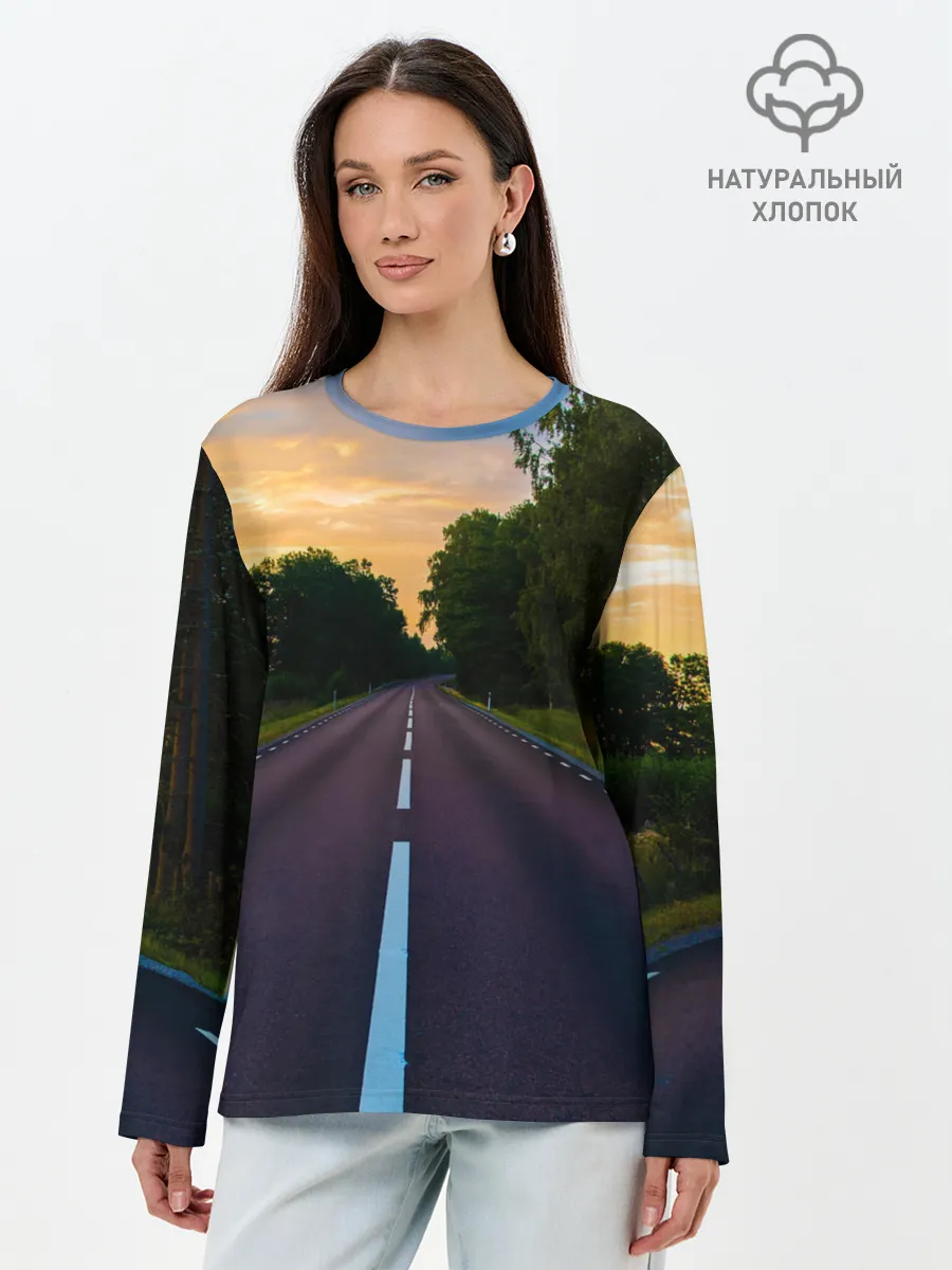 Лонгслив женский. Хлопок / дорога