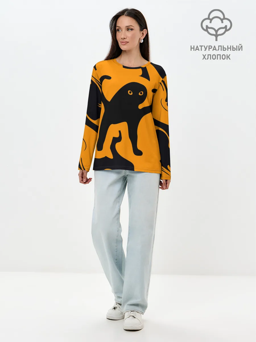Лонгслив женский. Хлопок / Кот- мем
