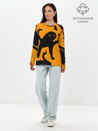 Лонгслив женский. Хлопок / Кот- мем