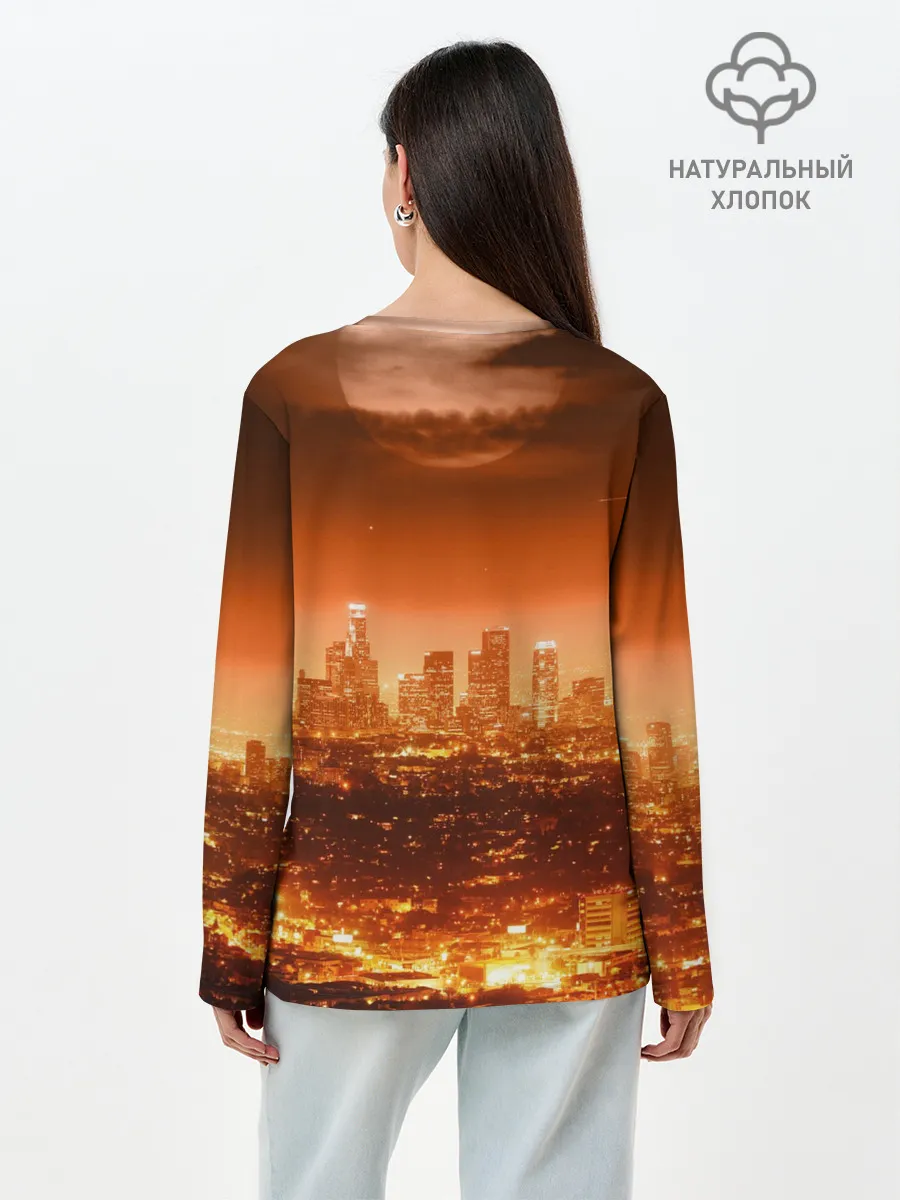 Лонгслив женский. Хлопок / ночной город