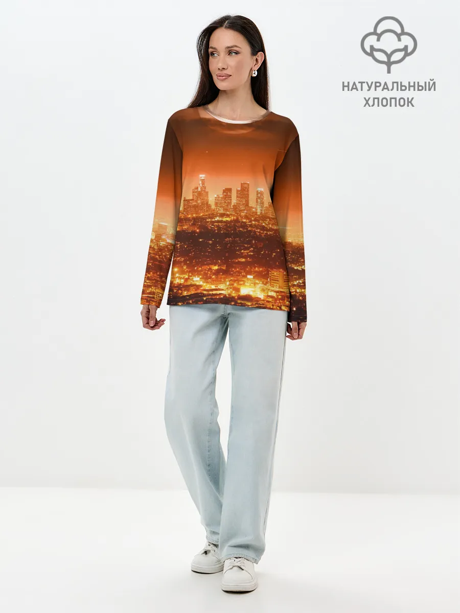 Лонгслив женский. Хлопок / ночной город