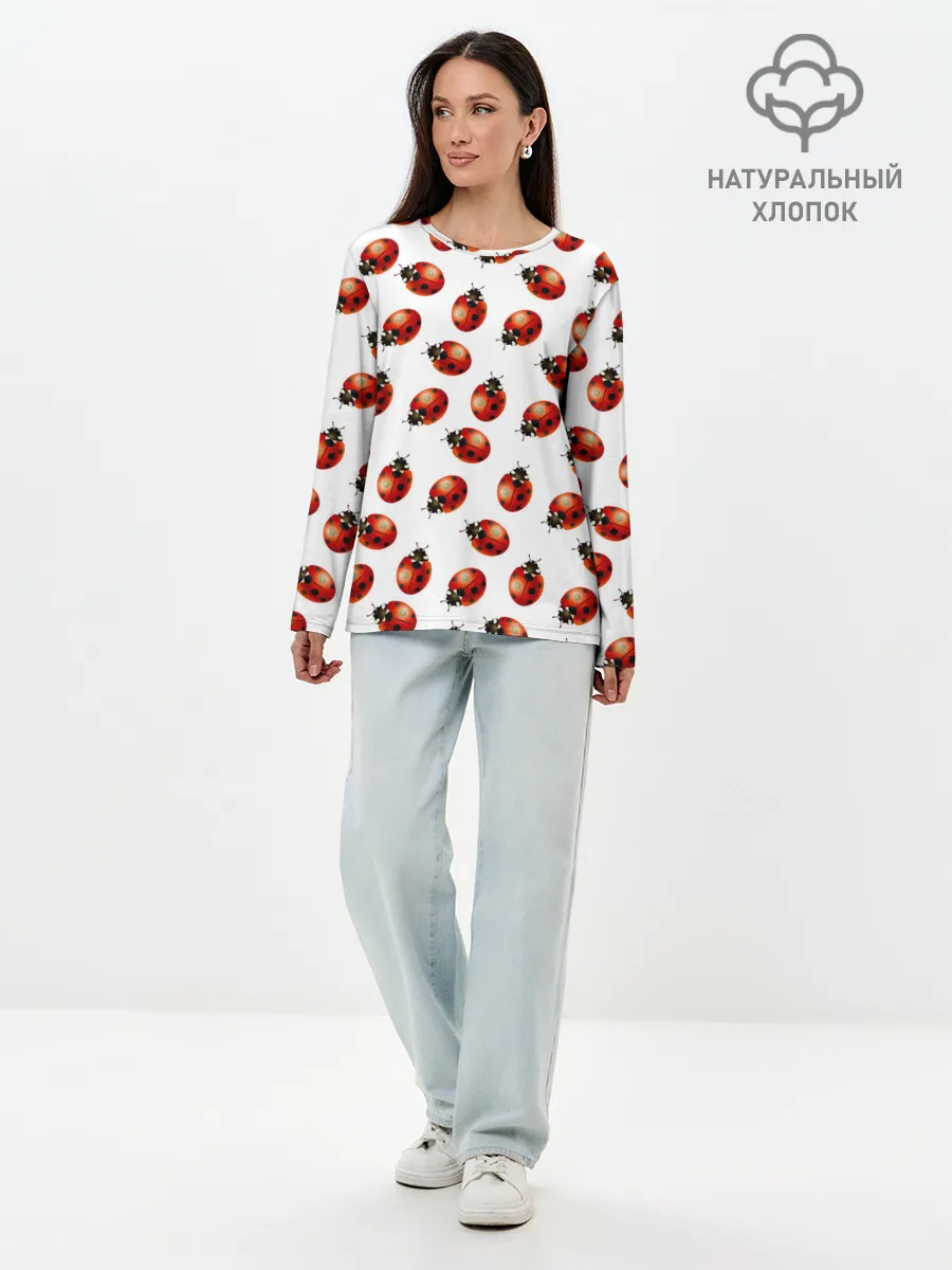 Лонгслив женский. Хлопок / Нашествие божьих коровок