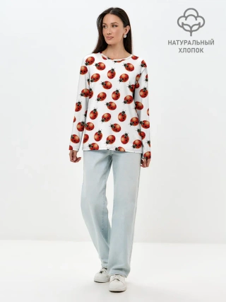 Лонгслив женский. Хлопок / Нашествие божьих коровок