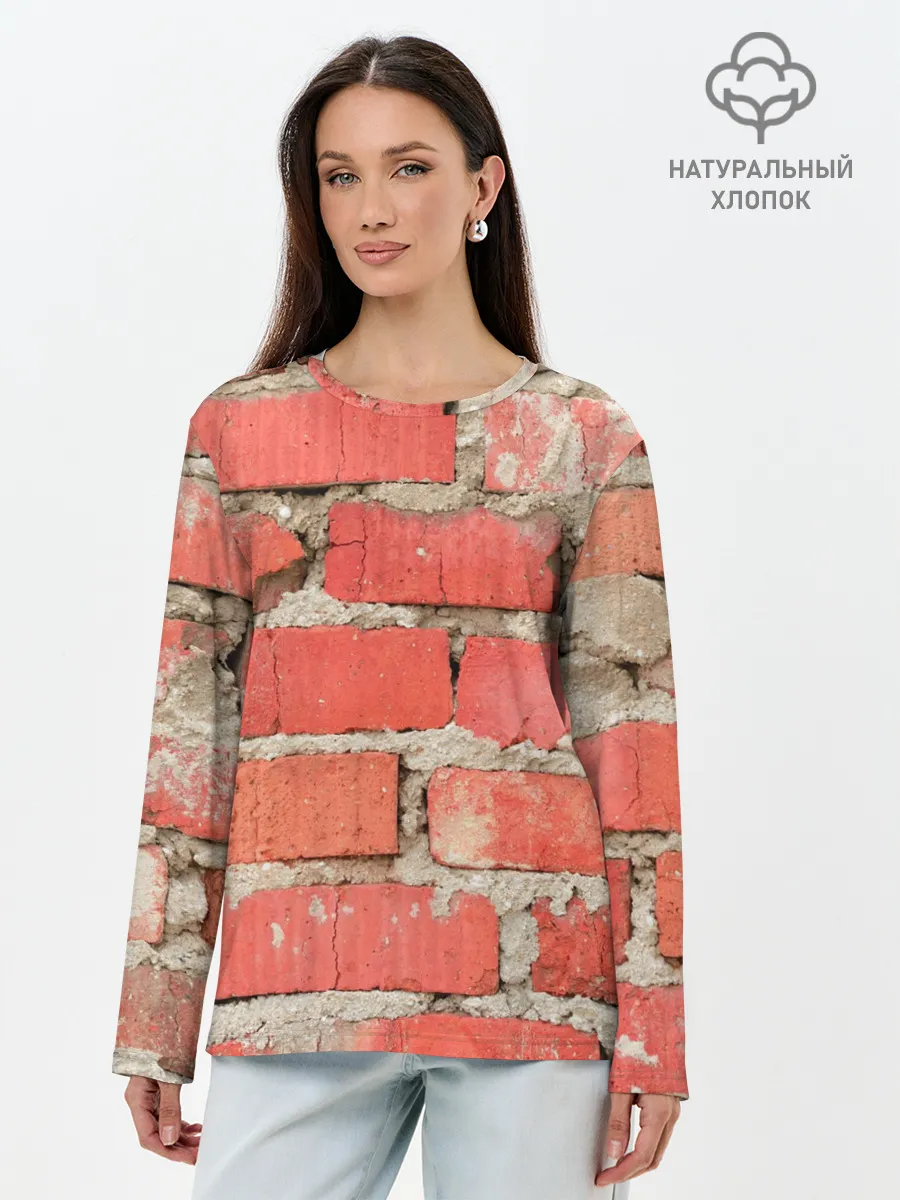 Лонгслив женский. Хлопок / Кирпичная стена