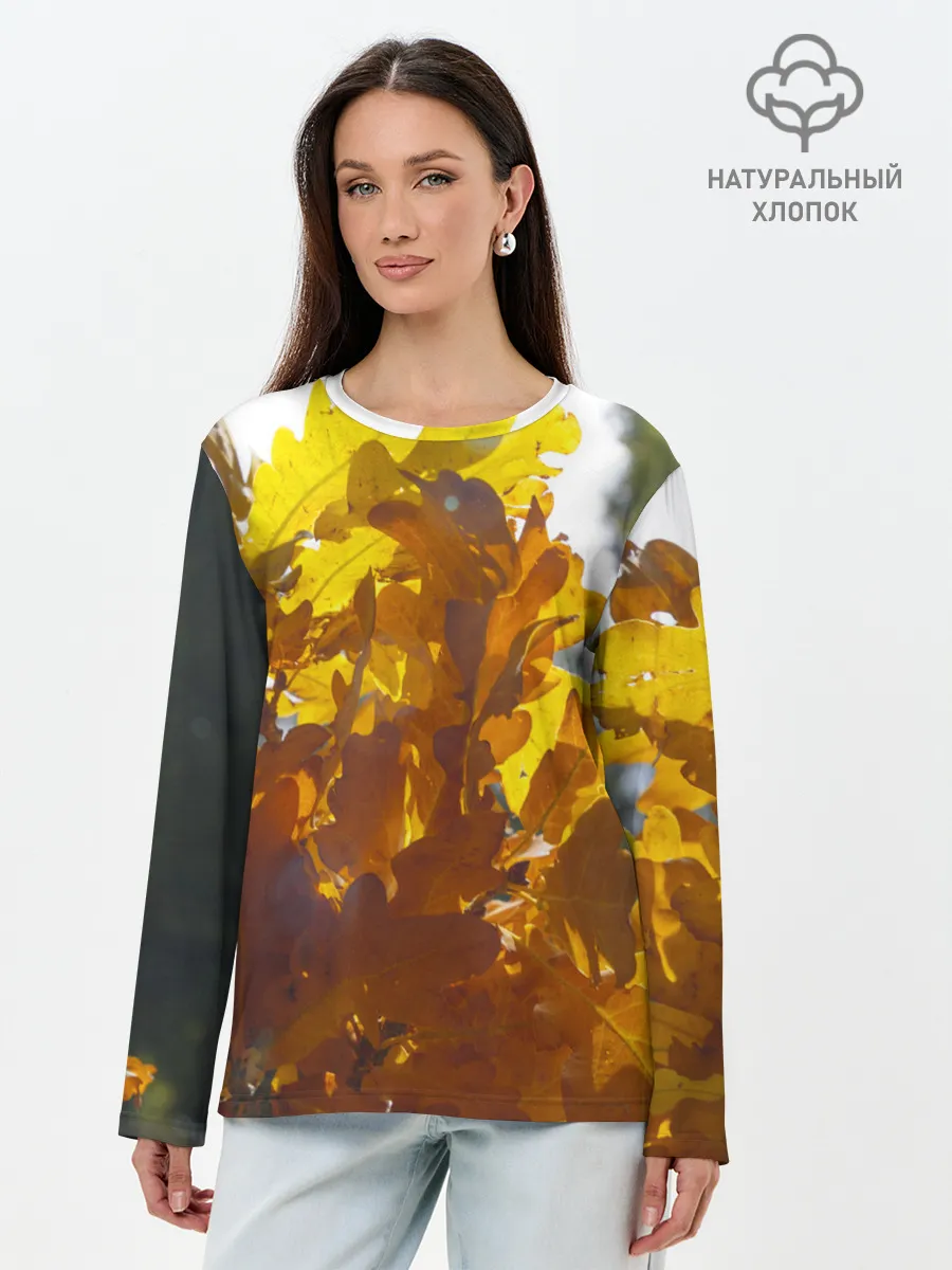 Лонгслив женский. Хлопок / Букет из осенних листьев
