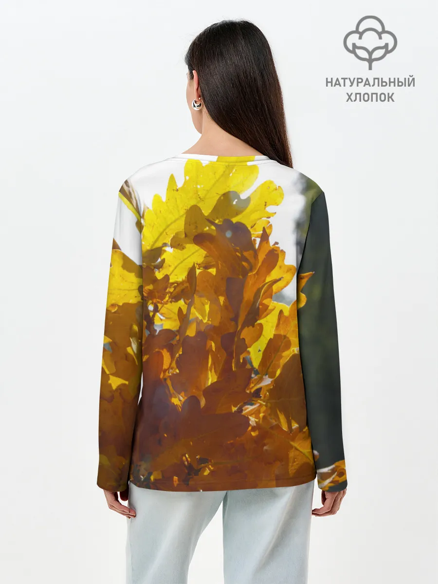 Лонгслив женский. Хлопок / Букет из осенних листьев