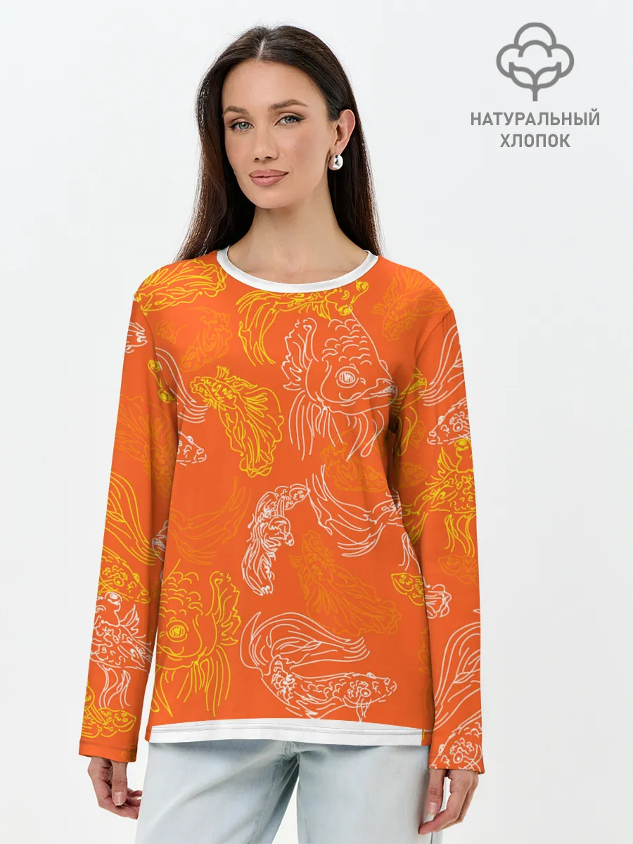 Лонгслив женский. Хлопок / Нарисованные рыбки