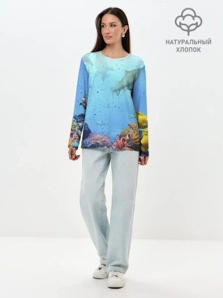 Лонгслив женский. Хлопок / акулы