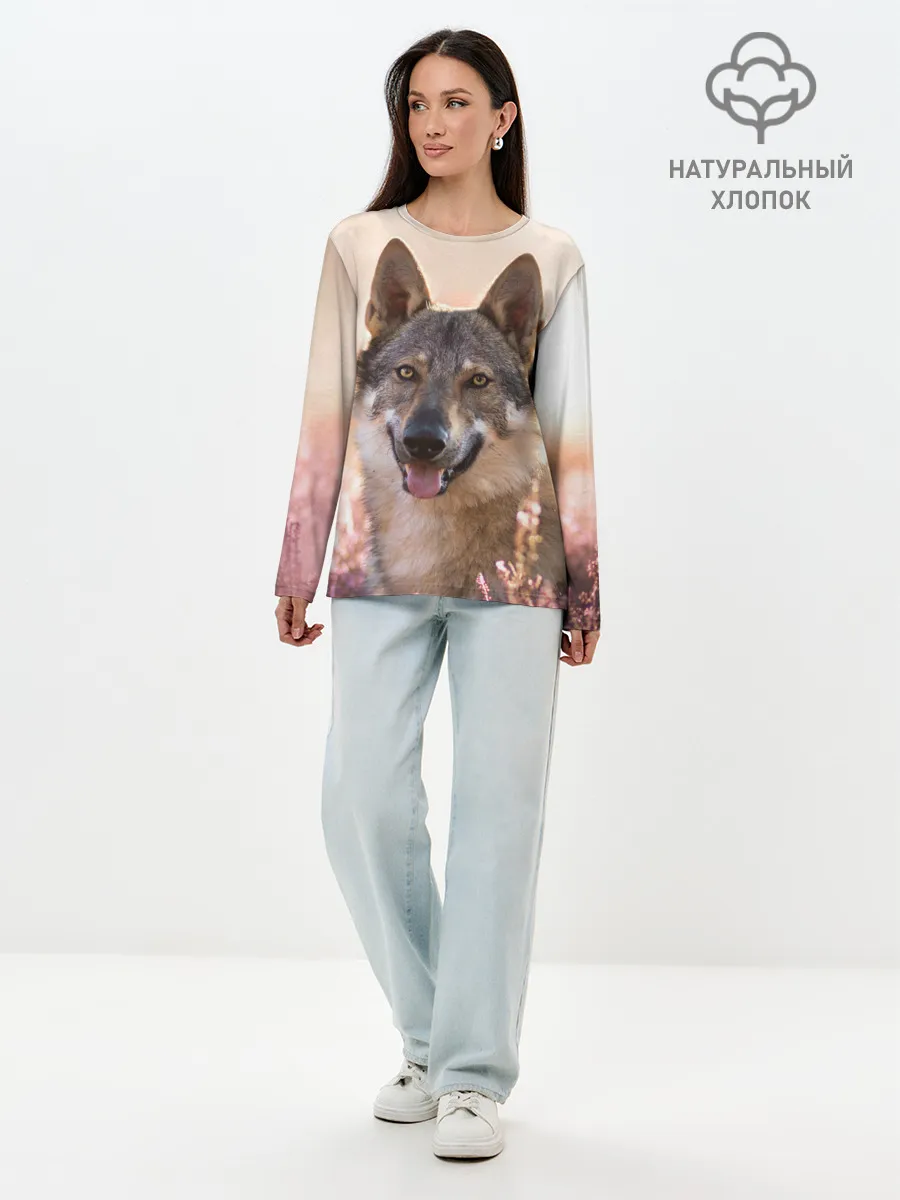 Лонгслив женский. Хлопок / Красивый Волк