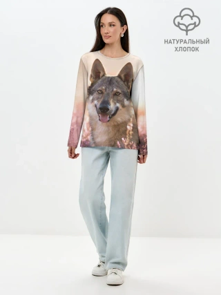 Лонгслив женский. Хлопок / Красивый Волк