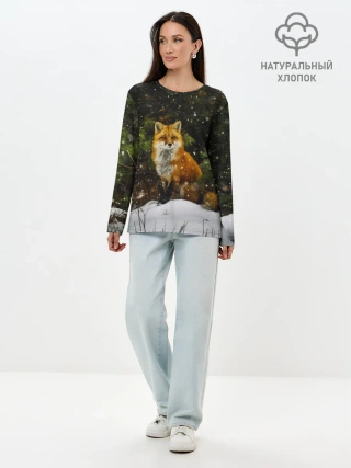 Лонгслив женский. Хлопок / Лиса и снег