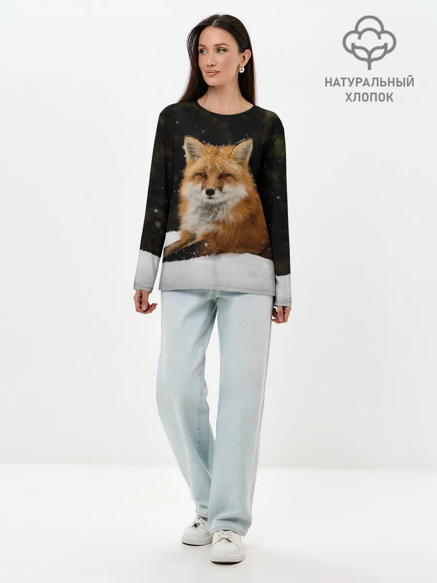 Лонгслив женский. Хлопок / Лиса и снег