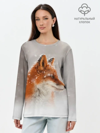 Лонгслив женский. Хлопок / Лиса и снег