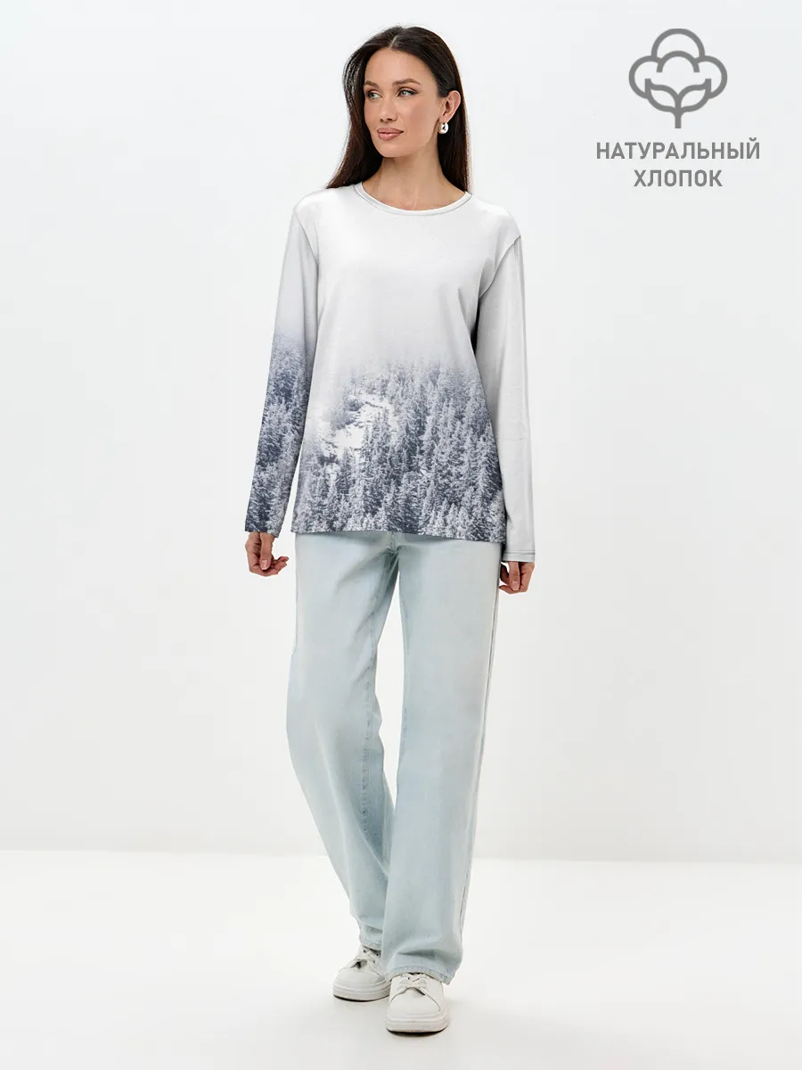Лонгслив женский. Хлопок / зимний лес