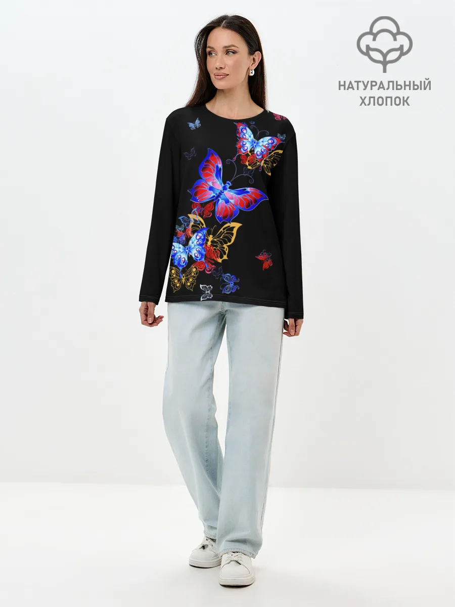 Лонгслив женский. Хлопок / Поцелуй бабочек