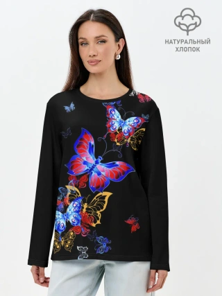 Лонгслив женский. Хлопок / Поцелуй бабочек