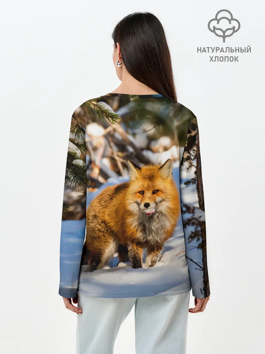 Лонгслив женский. Хлопок / Лиса в лесу