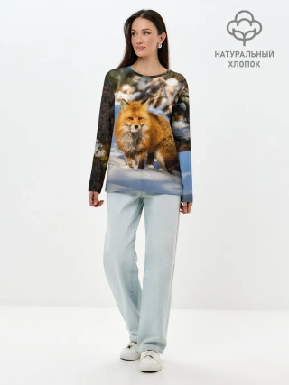 Лонгслив женский. Хлопок / Лиса в лесу