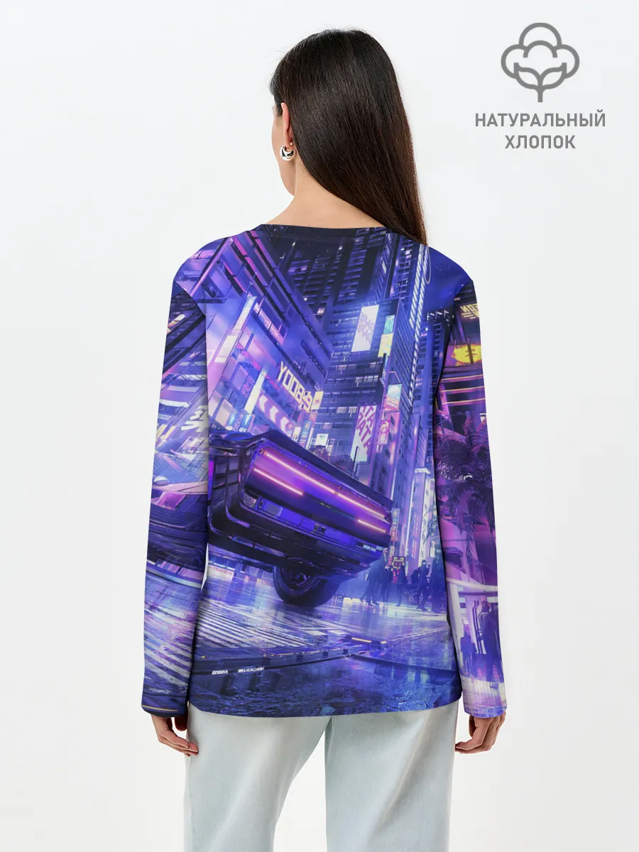 Лонгслив женский. Хлопок / Cyberpunk city