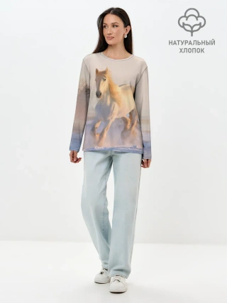 Лонгслив женский. Хлопок / Белая лошадь