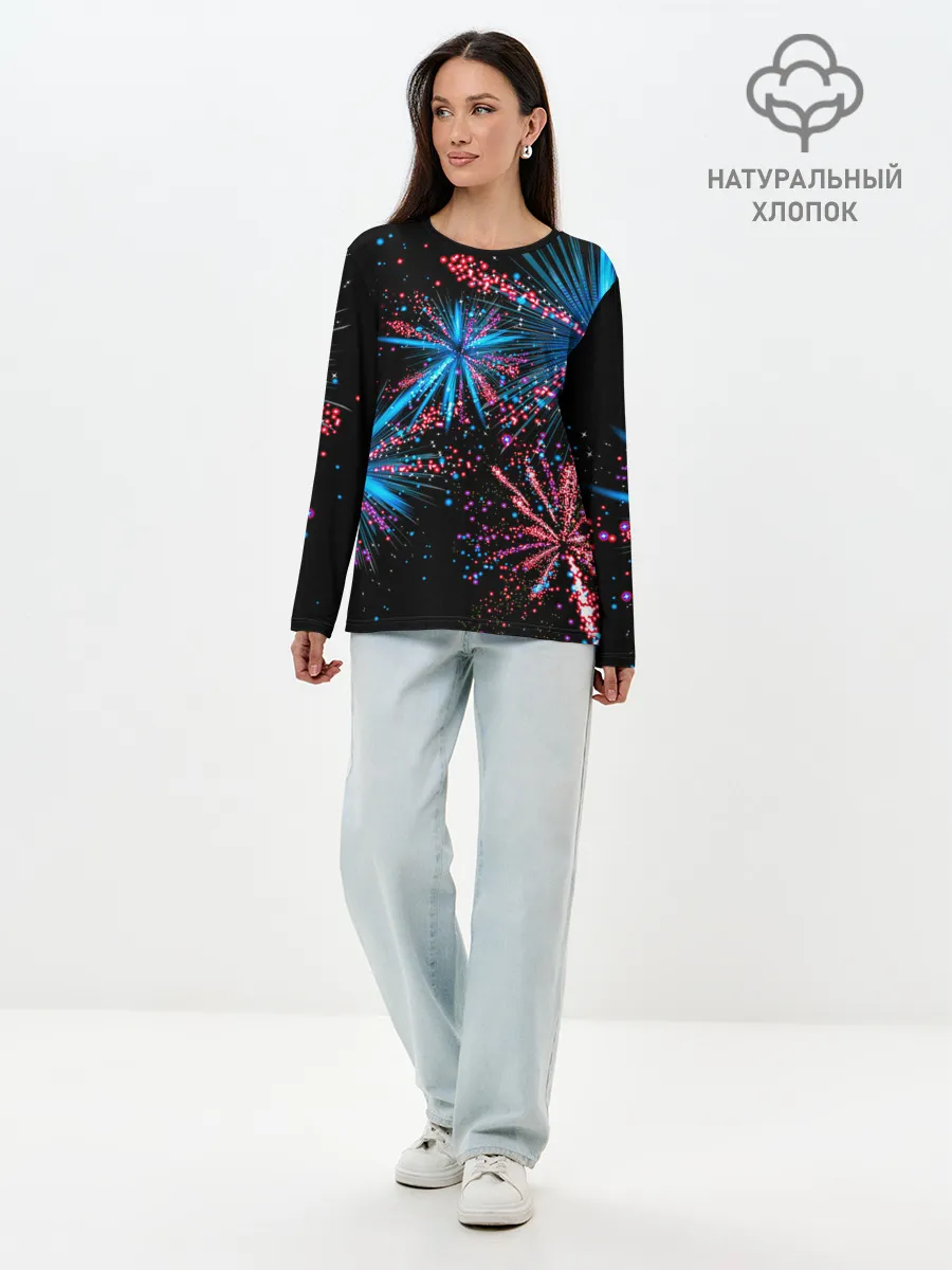 Лонгслив женский. Хлопок / Праздничный фейерверк
