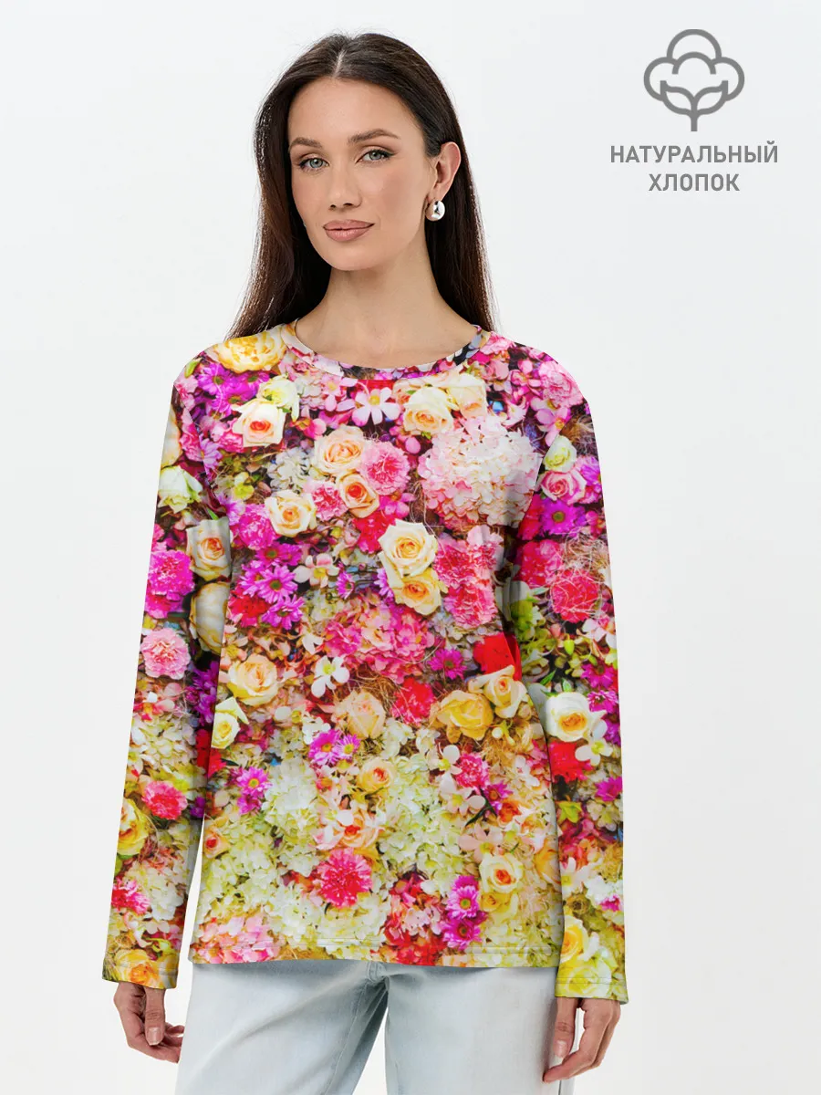 Лонгслив женский. Хлопок / Цветы