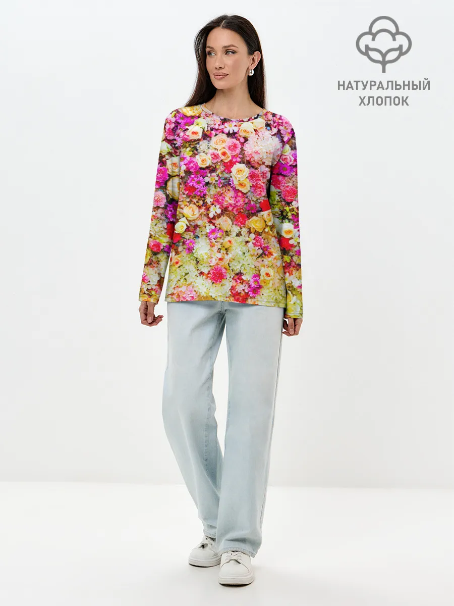 Лонгслив женский. Хлопок / Цветы