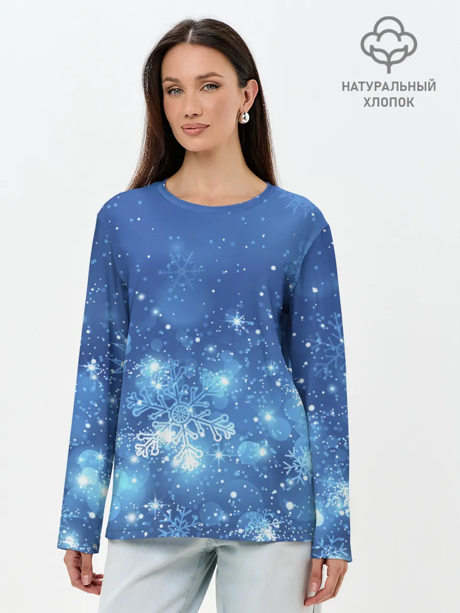 Лонгслив женский. Хлопок / Снежинки.