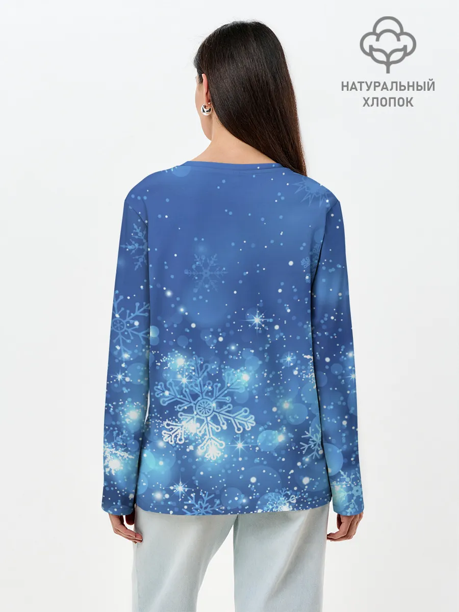 Лонгслив женский. Хлопок / Снежинки.
