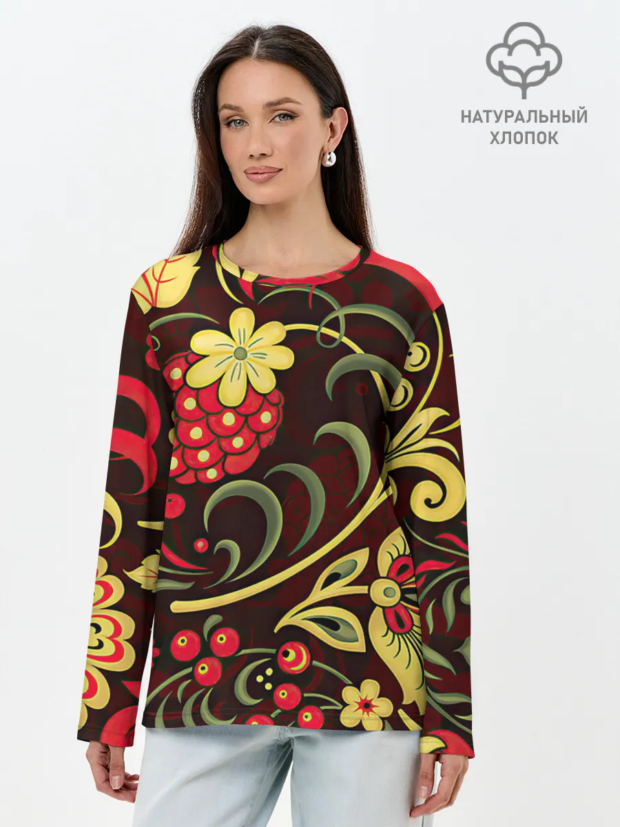 Лонгслив женский. Хлопок / Хохлома