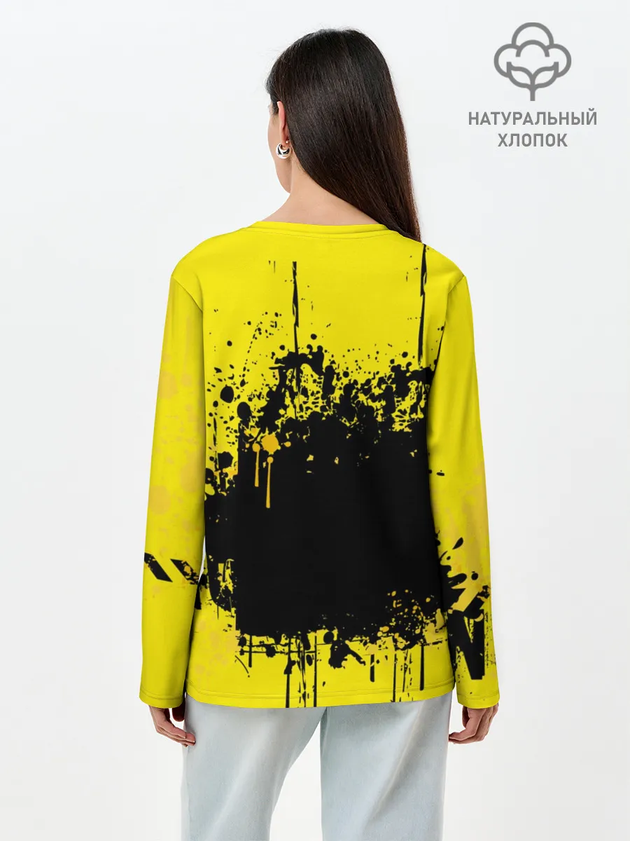 Лонгслив женский. Хлопок / веселое яйцо на черном фоне