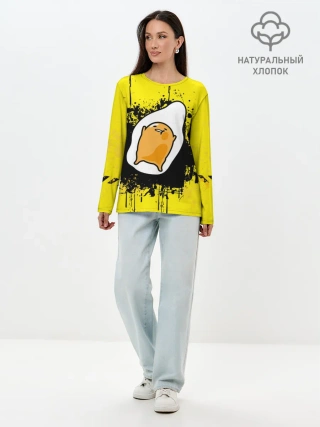 Лонгслив женский. Хлопок / веселое яйцо на черном фоне