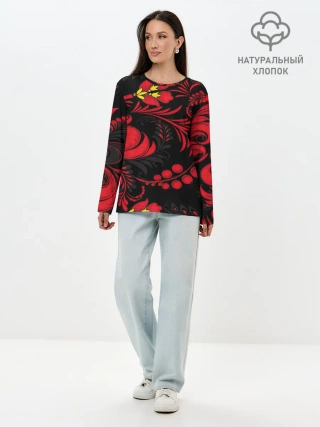Лонгслив женский. Хлопок / Хохлома