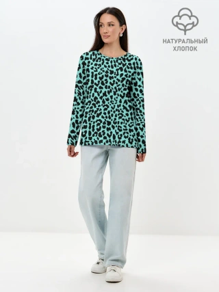 Лонгслив женский. Хлопок / ЛАЗУРНЫЙ ЛЕОПАРД