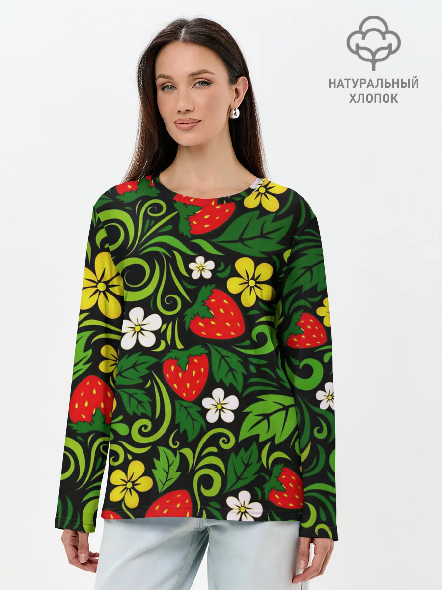 Лонгслив женский. Хлопок / Хохлома
