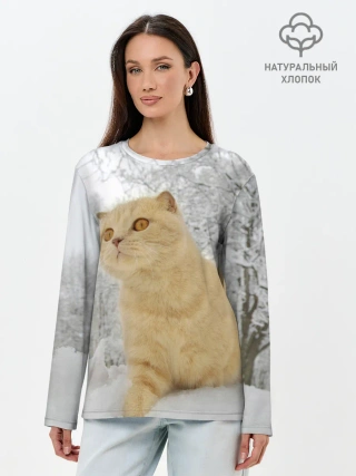 Лонгслив женский. Хлопок / Кот и снег