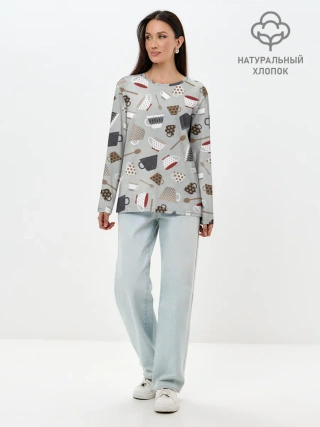 Лонгслив женский. Хлопок / Утро начинается с кружки