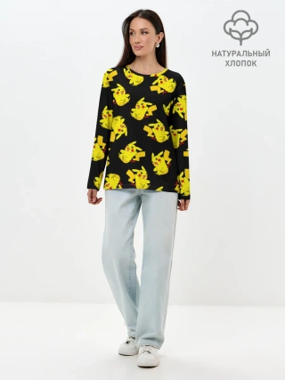 Лонгслив женский. Хлопок / Веселый пикачу