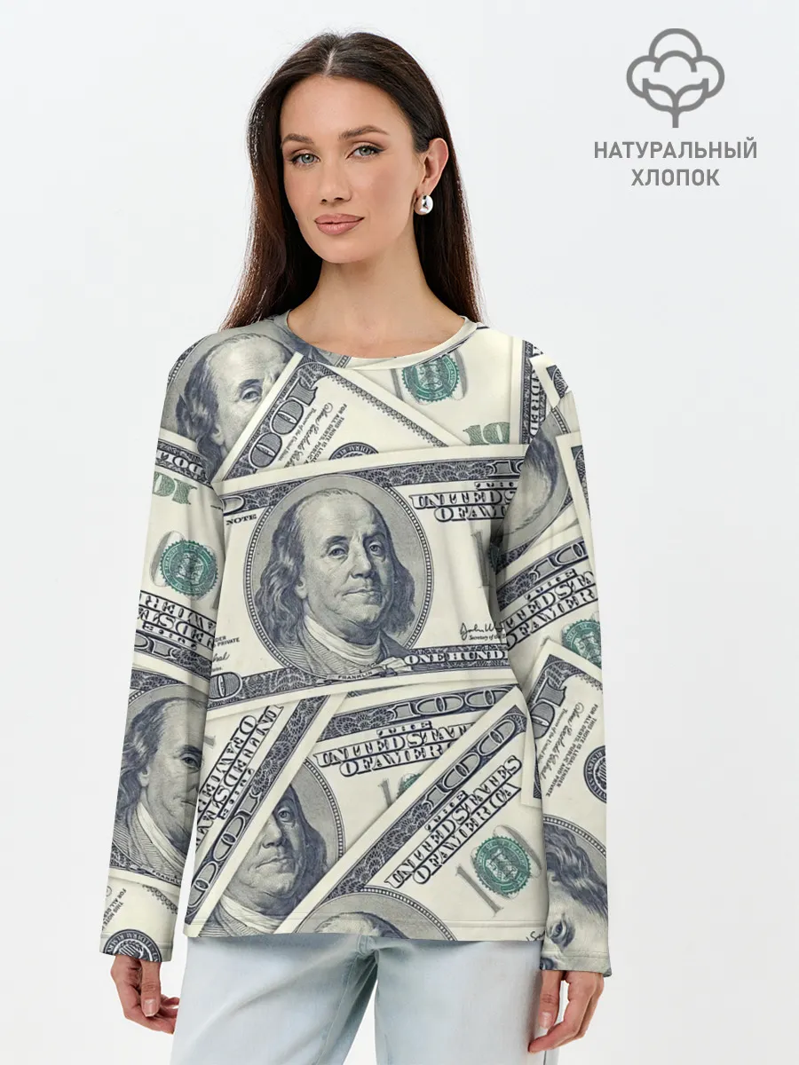 Лонгслив женский. Хлопок / Доллары