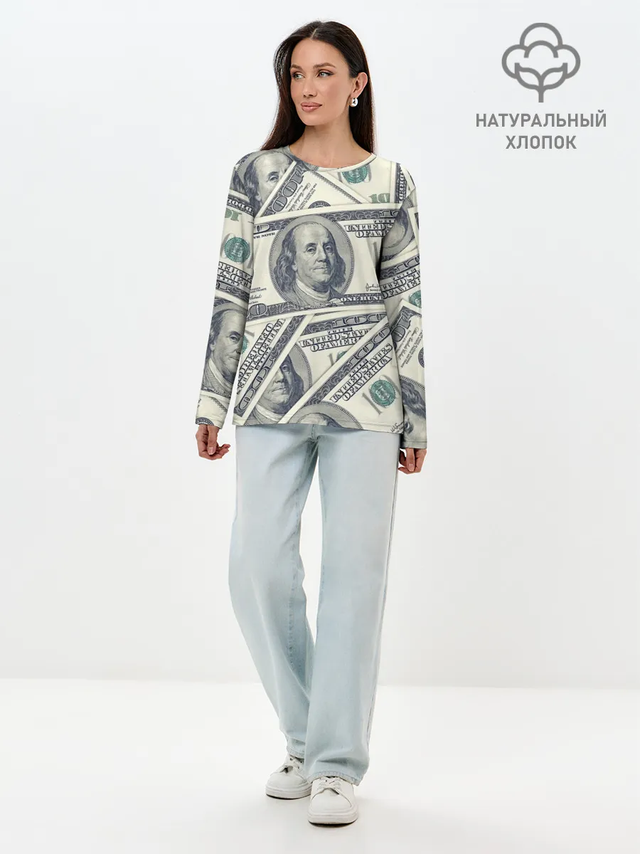 Лонгслив женский. Хлопок / Доллары
