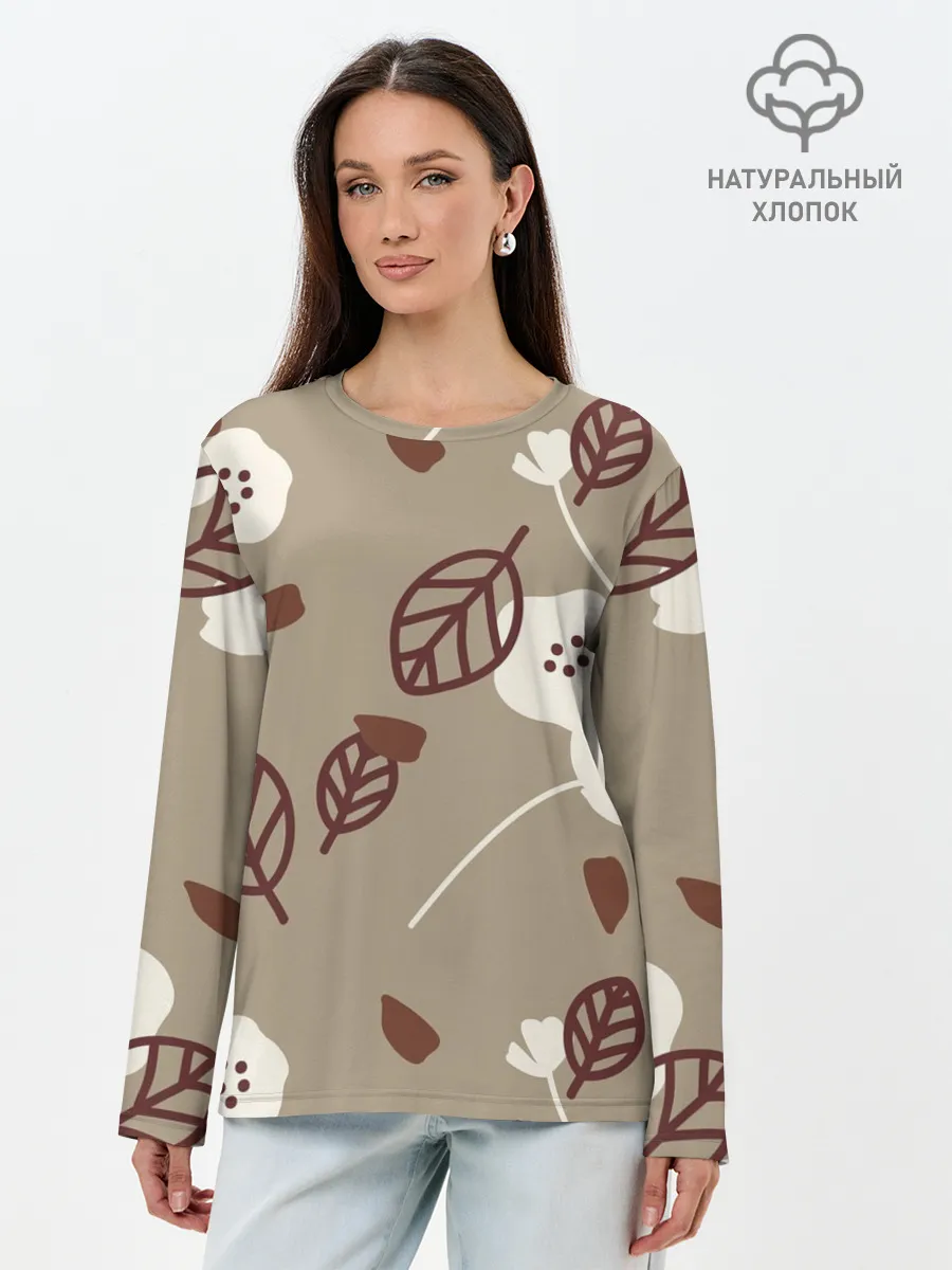 Лонгслив женский. Хлопок / Цветочный принт