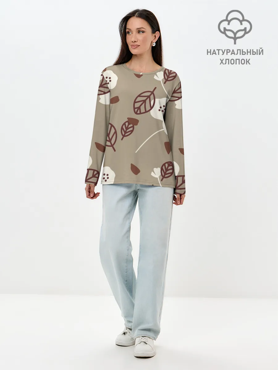 Лонгслив женский. Хлопок / Цветочный принт