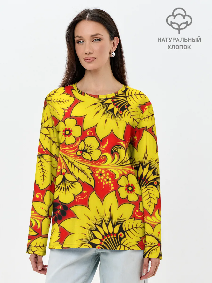 Лонгслив женский. Хлопок / Хохлома