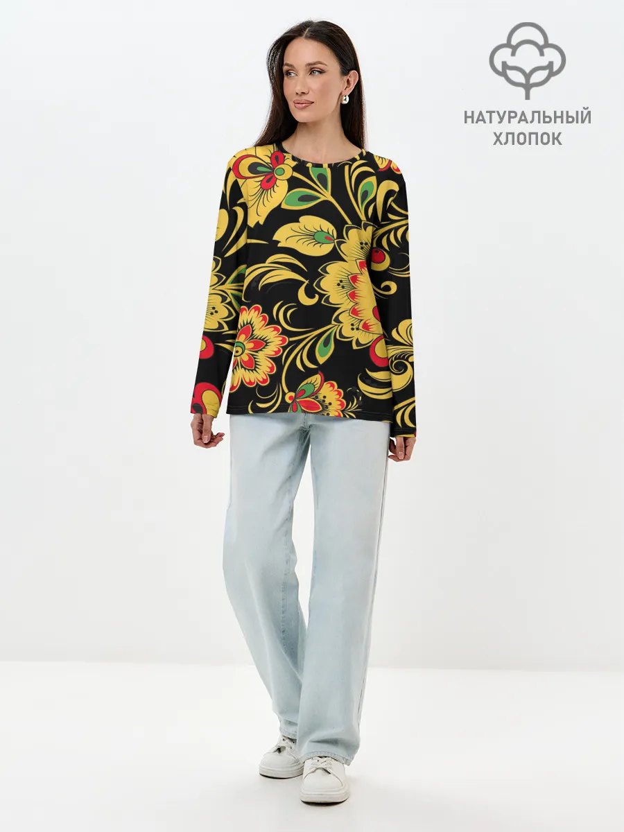 Лонгслив женский. Хлопок / Хохлома