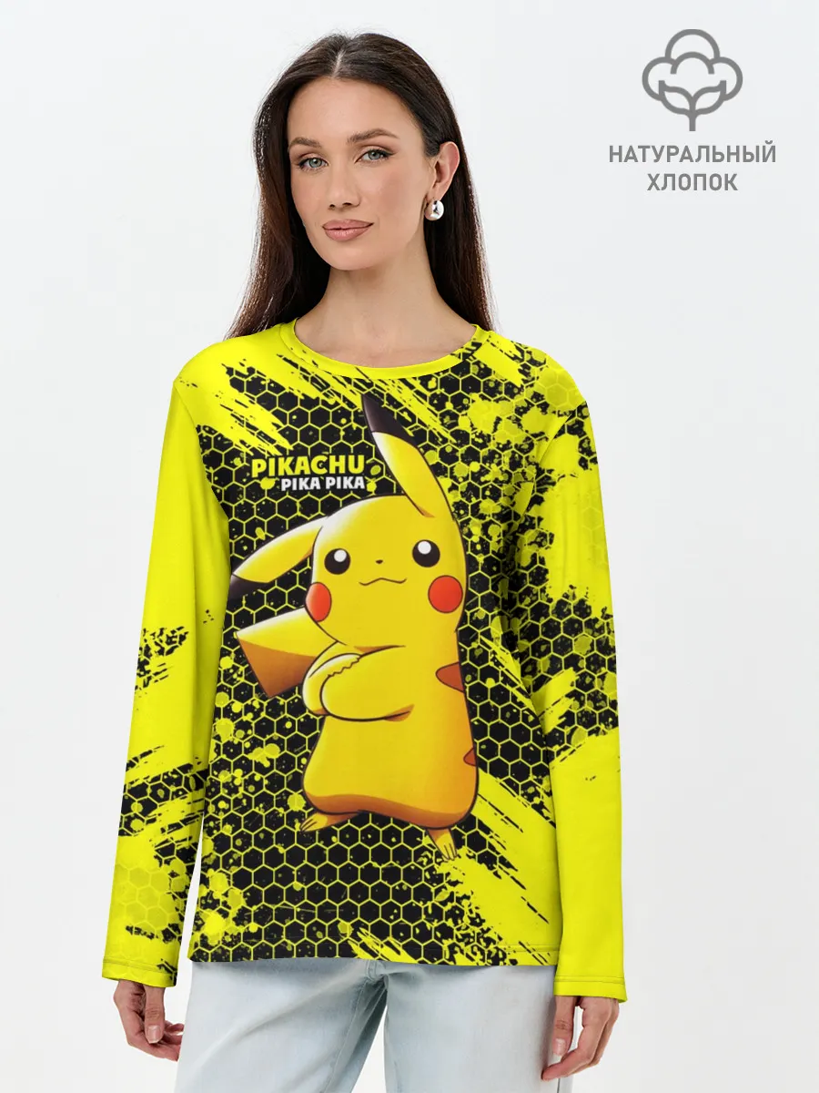 Лонгслив женский. Хлопок / Pikachu Pika Pika