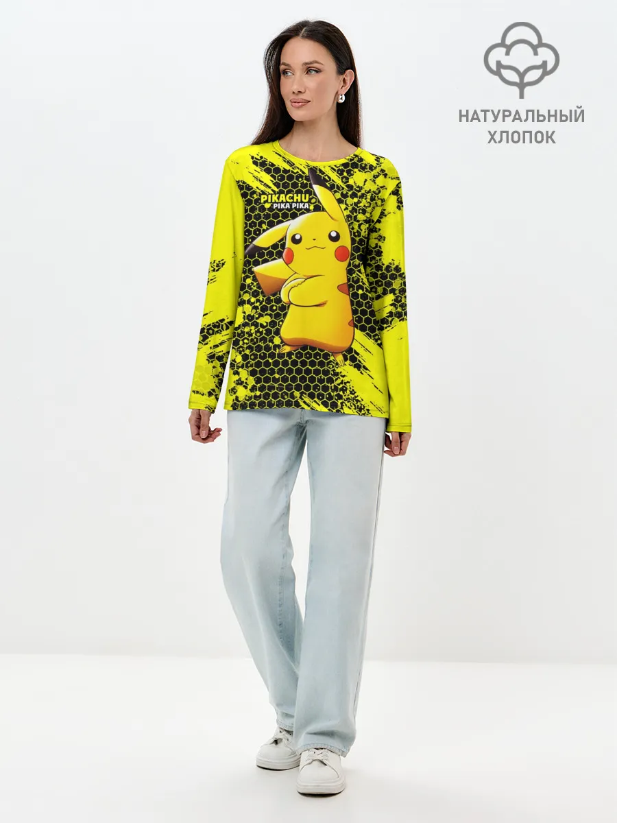 Лонгслив женский. Хлопок / Pikachu Pika Pika