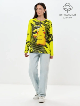 Лонгслив женский. Хлопок / Pikachu Pika Pika